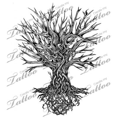 Grey Ink Celtic Gothic Tree Without Leaves Tattoo Design