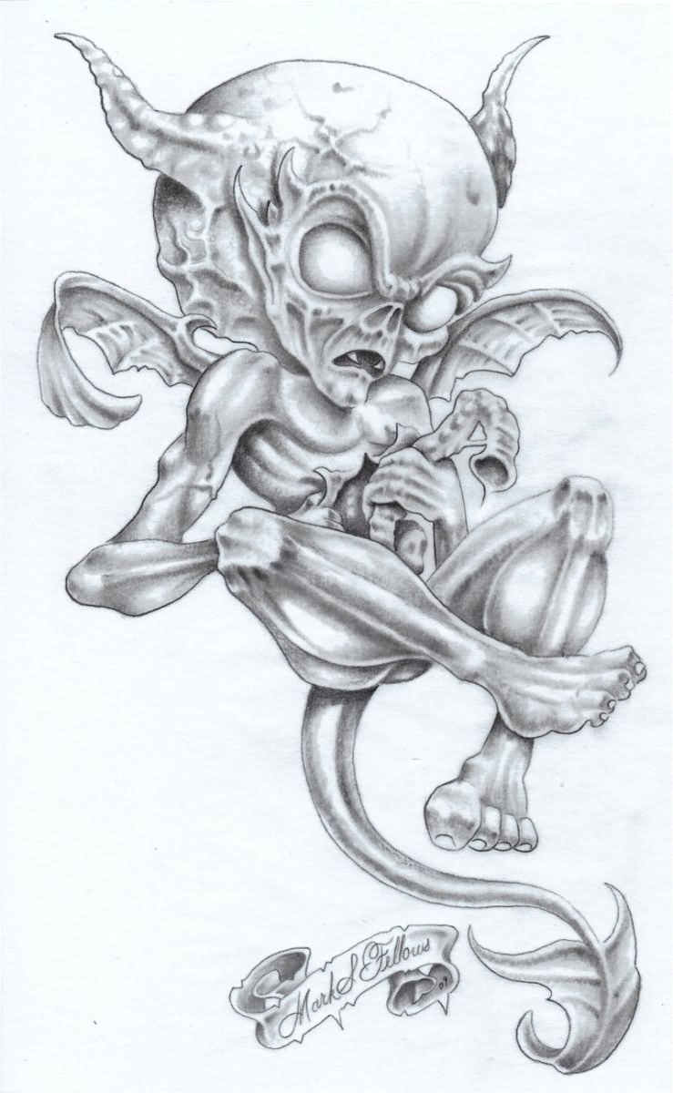 Grey Ink Gothic Alien Demon Tattoo Design By Markfellows
