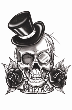 Grey Ink Gothic Skull With Roses And Banner Tattoo Design