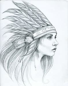 Grey Ink Indian Chief Female Tattoo Design