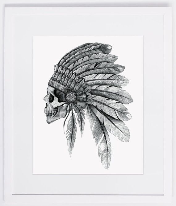 Grey Ink Indian Chief Skull Tattoo Design