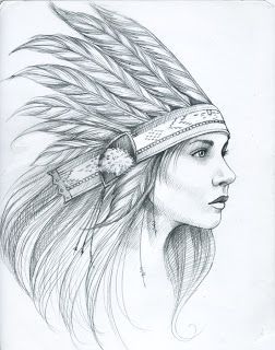 Grey Ink Indian Native Girl Face Tattoo Design