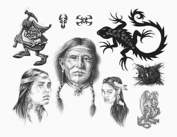 Grey Ink Indian Native Tattoo Designs