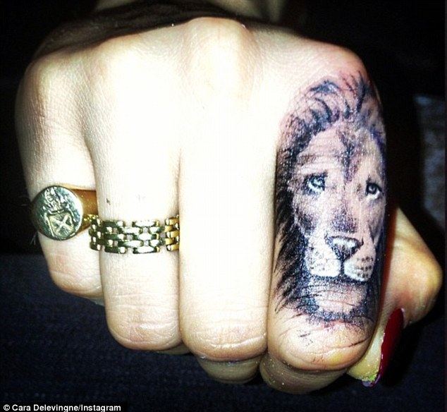 Grey Ink Lion Head Knuckle Tattoo