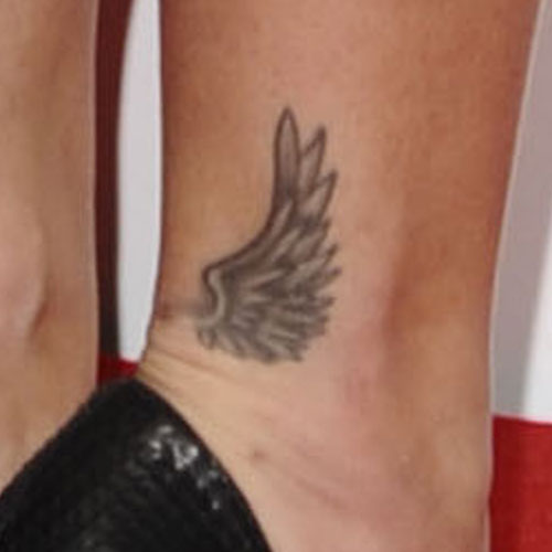 Grey Ink Wing Tattoo On Ankle