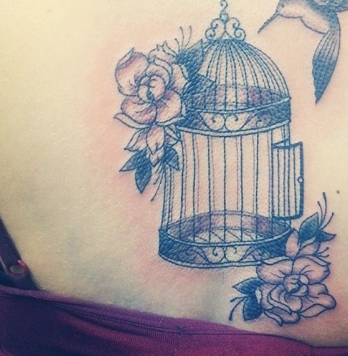 Grey Rose Flower And Cage Tattoo