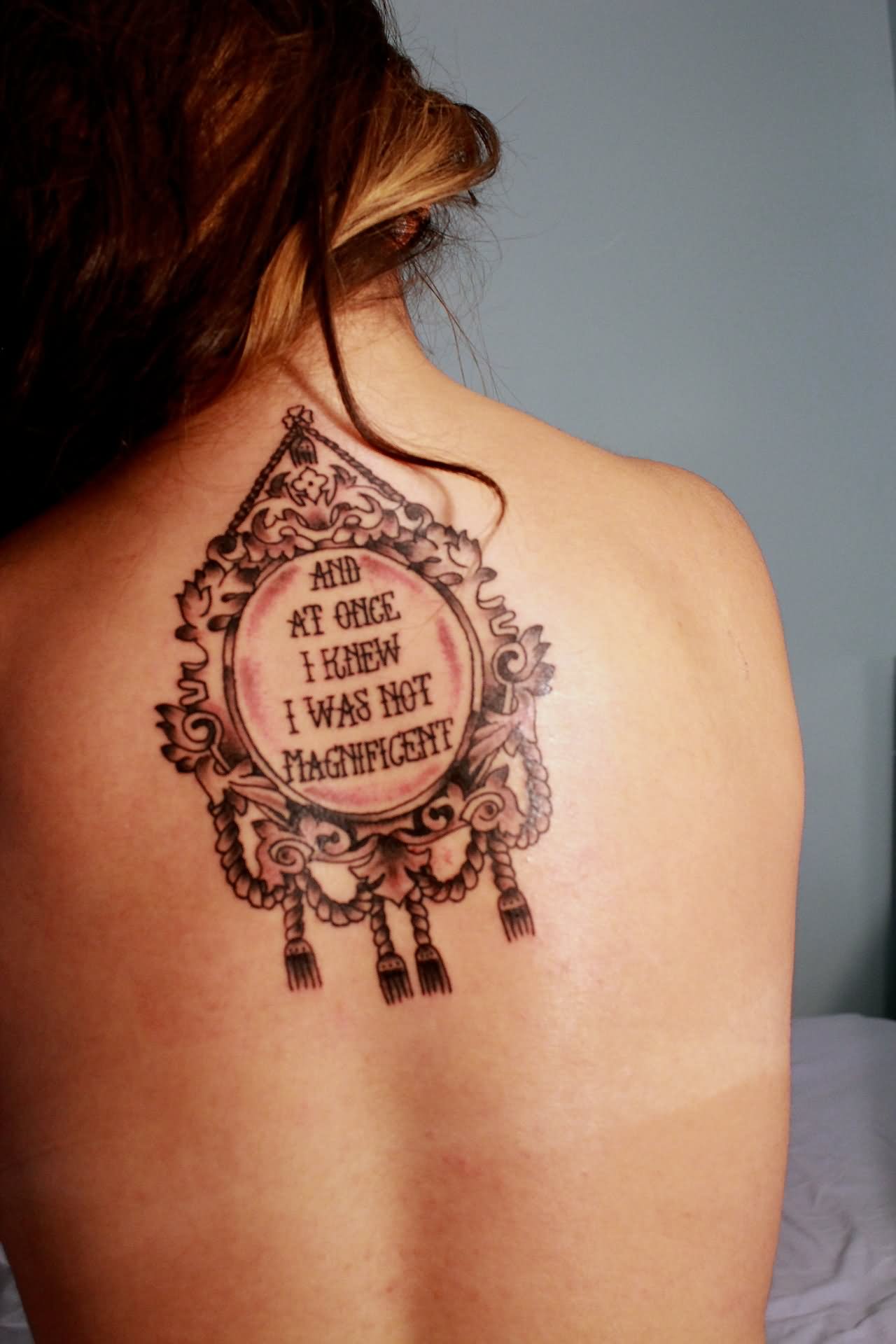 Hand Mirror Tattoo On Upper Back
