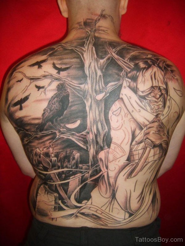 Haunted Graveyard Tattoo On Man Full Back