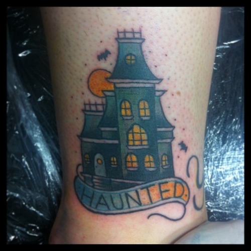 Haunted House Tattoo On Sleeve