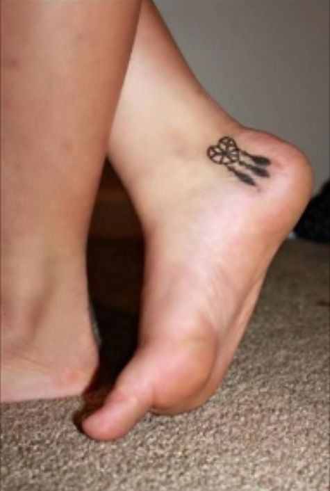 Heart Dreamcatcher Tattoo On Inner Ankle