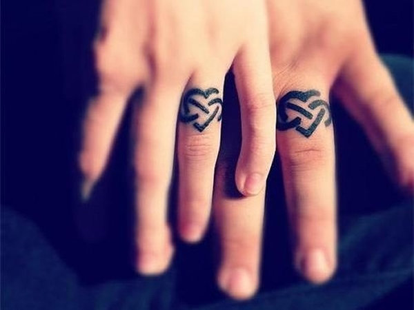 Heart With Infinity Tattoo On Couple Finger