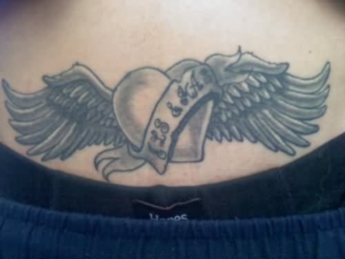 Heart With Wings And Banner Tattoo Design For Stomach
