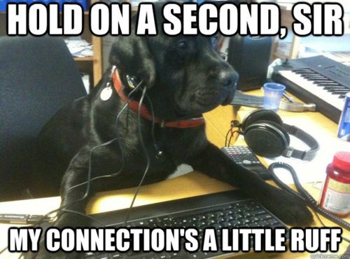 Hold On A Second Sir My Connection's A Little Ruff Funny Technology Meme Image