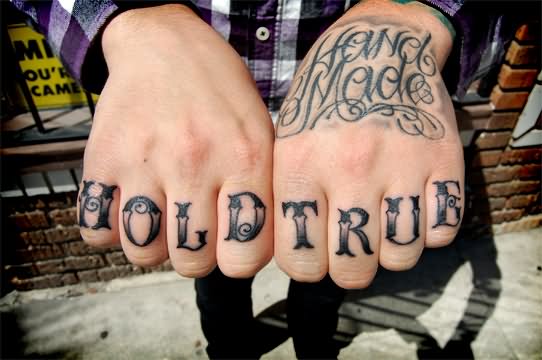 Hold True Black And Grey Knuckle Tattoo
