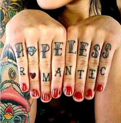Hopeless Romantic Knuckle Tattoos On Girl Hands