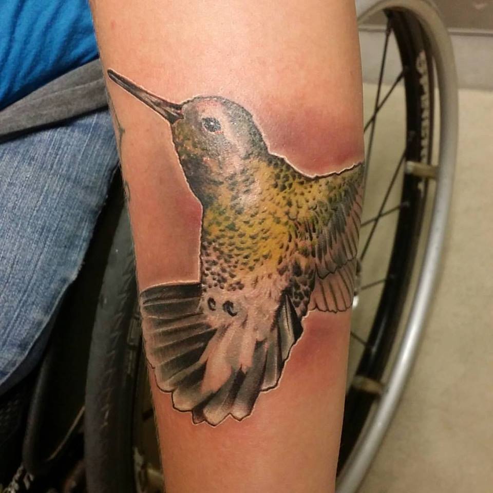 Hummingbird Tattoo On Left Arm by Daniel James Walker