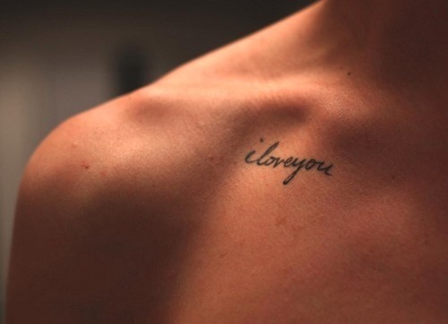 I Love You Lettering Tattoo On Collar Bone