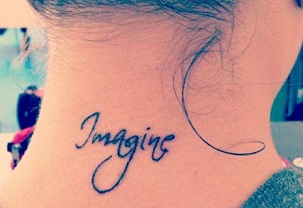 Imagine Word Tattoo On Back Neck
