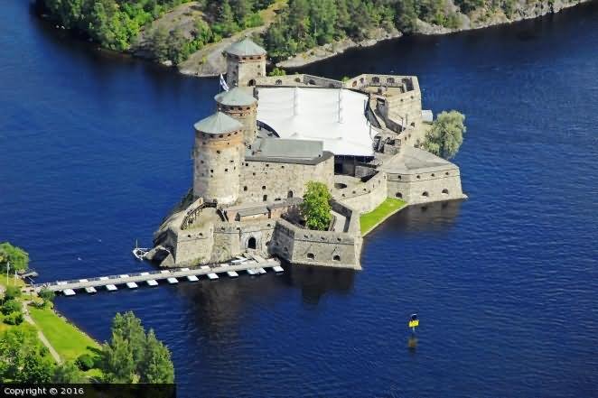 Incredible Aerial View Of The Olavinlinna Castle