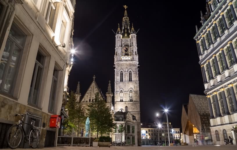 Incredible Night Picture Of The Belfry Of Ghent In Belgium