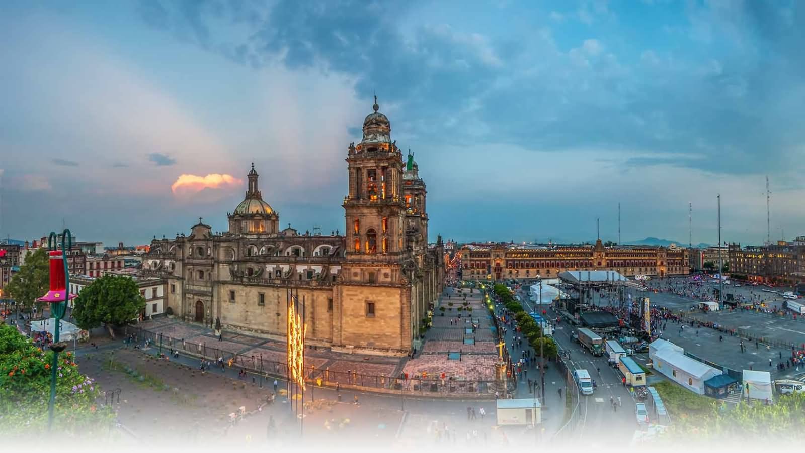 Incredible Side View Of The Metropolitan Cathedral Of Mexico At Dusk
