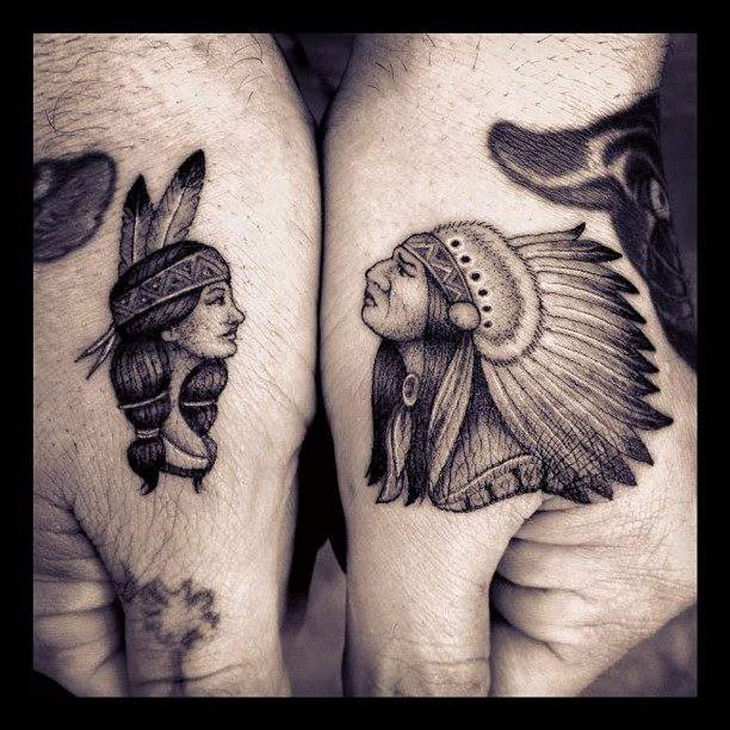 Indian Chief Female Tattoo On Both Hand