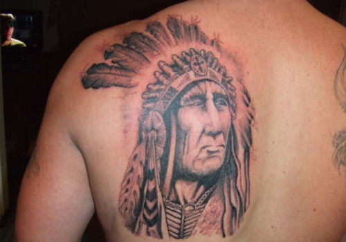 Indian Chief Female Tattoo On Left Back Shoulder
