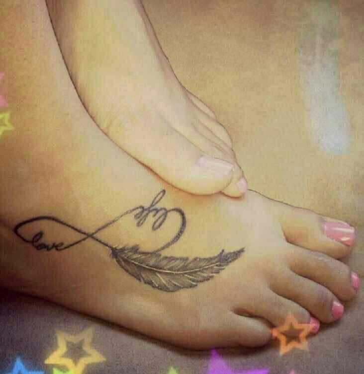 Infinity Feather Tattoo On Girl Right Foot