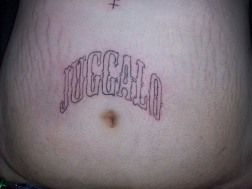 Juggalo Lettering Tattoo Design For Stomach
