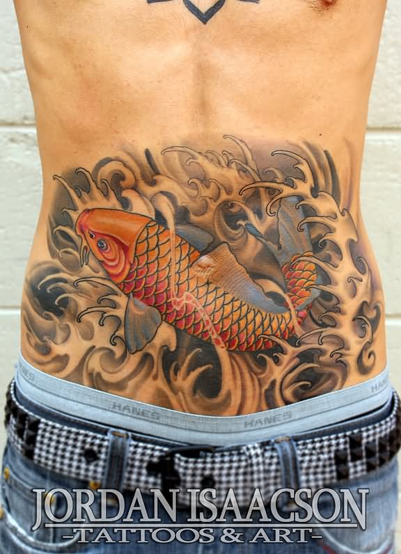 Koi Fish Tattoo On Man Stomach