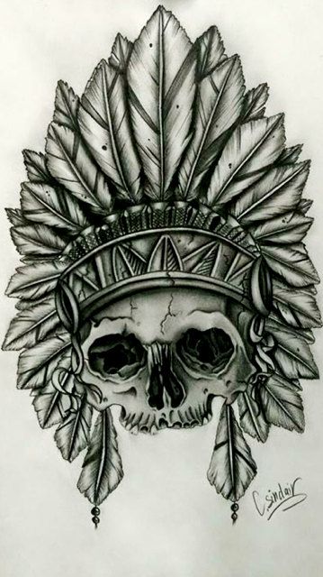 Latest Indian Chief Skull Head Tattoo Design By FracturedJunk