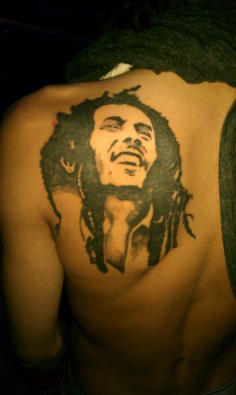 Left Back Shoulder Bob Marley Tattoo For Men