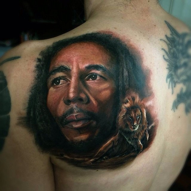 Left Back Shoulder Bob Marley Tattoo