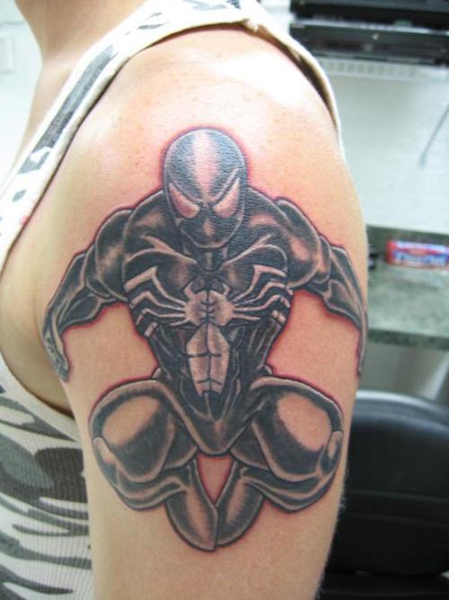 Left Shoulder Black Spiderman Tattoo
