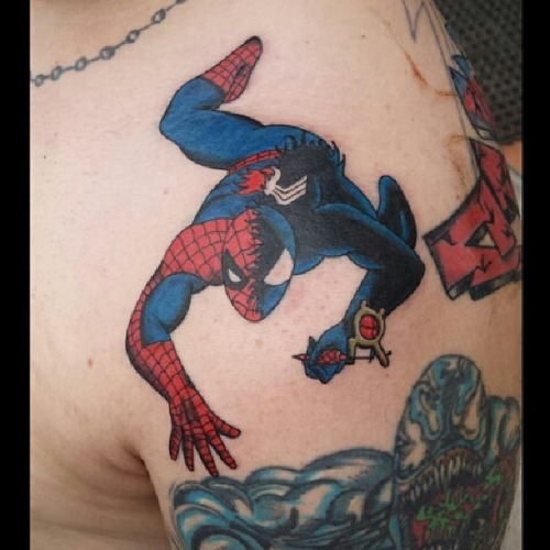 Left Shoulder Spiderman Tattoo For Men