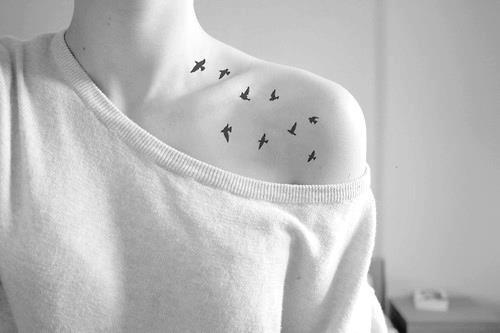 Little Flying Birds Tattoo On  Left Collar Bone