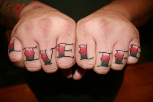Live Life Knuckle Tattoo On Fingers