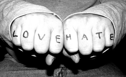 Love Hate Knuckle Tattoo On Hands