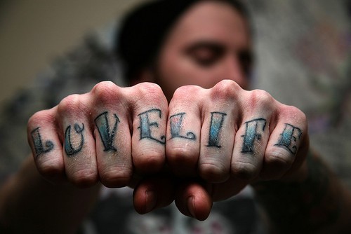 Love Life Knuckle Tattoo On Hands