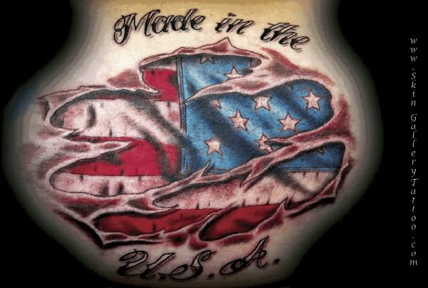 Made In The USA - Ripped Skin USA Flag Tattoo Design