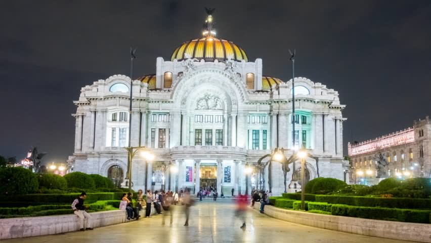 Main Entrance Of The Palacio de Bellas Artes Lit Up At Night