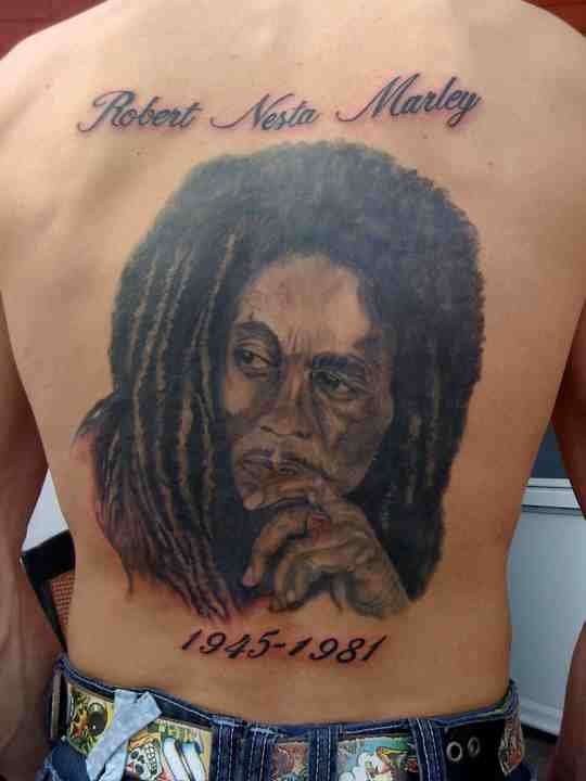 Man Back Body Memorial Bob Marley Tattoo