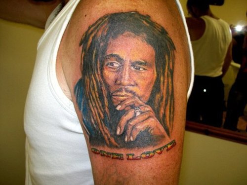 Man Left Shoulder Bob Marley Tattoo