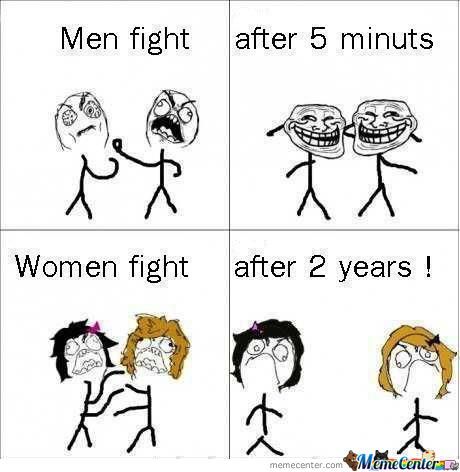 Men Fight After 5 Minutes Women Fight After 2 Years Funny Fight Meme Image