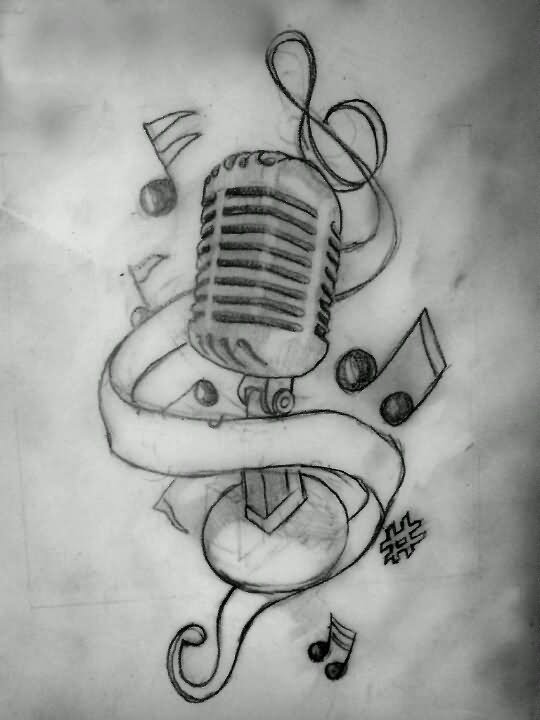 Microphone And Music Notes Tattoo Designs