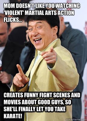 Mom Doesn't Like You Watching Violent Martial Arts Action Flicks Funny Karate Meme Image