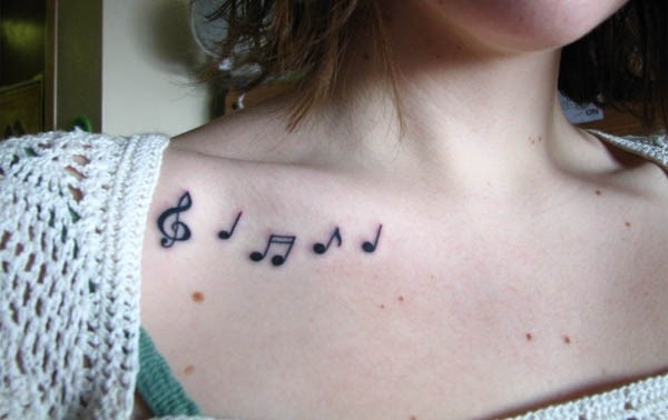 Music Knots Tattoo On Girl Collar Bone