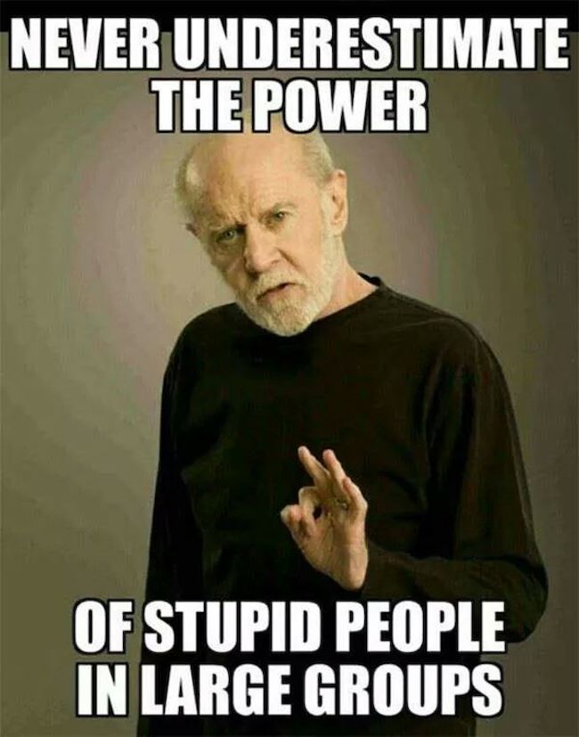 Never Underestimate The Power Of Stupid People In Large Groups Funny People Meme Image