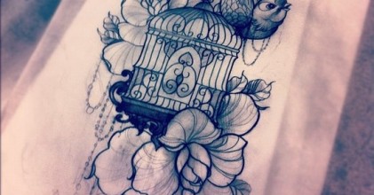 Nice Flowers And Cage Tattoo Design