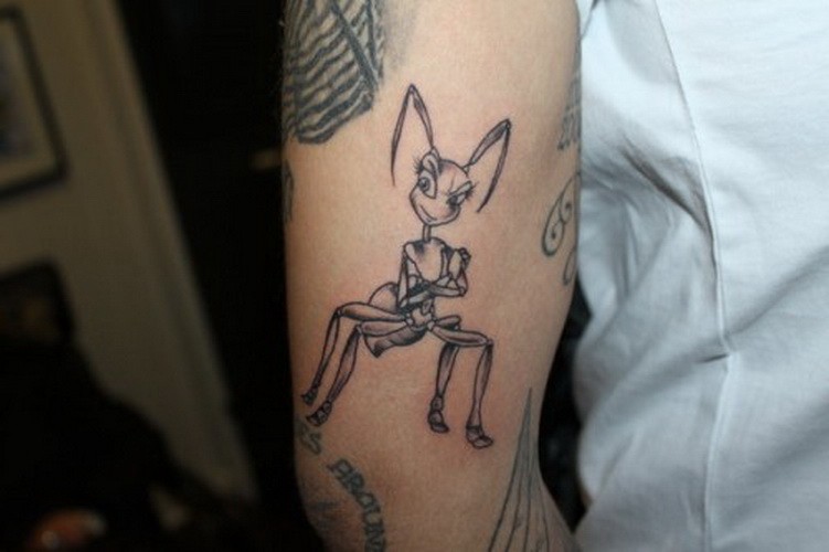 Nice Grey Ant Tattoo On Right Bicep